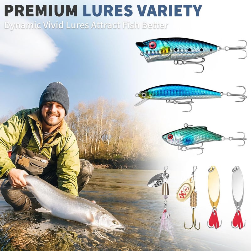 WITOROR Fishing Lures, Tackle Box with Tackle Included, Crankbaits, Spoon, Hooks, Weights & Other Accessories, Fishing Bait Lure Gear Kit Gifts for Men Bass Freshwater - Image 4